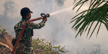 TIM SATGAS KARHUTLA KODAM XXII/TB LAKUKAN PEMADAMAN DAN PENDINGINAN DI JALAN TJILIK RIWUT KM 30 KELURAHAN BANTURUNG