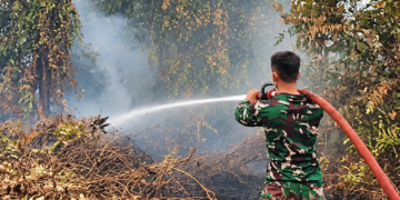 TIM SATGAS KARHUTLA KODAM XXII/TB MASIH TERUS LAKUKAN PEMADAMAN DI JALAN A. YANI PULANG PISAU