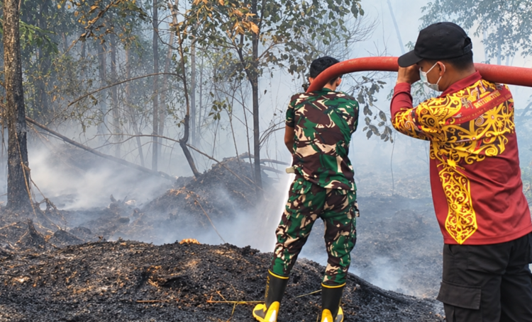 TIM KARHUTLA KODAM XXII/TB BERSAMA RELAWAN TERUS BERJUANG PADAMKAN API DI BUKIT RAWI