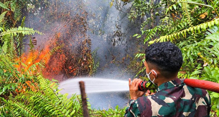 TIM KARHUTLA KODAM XXII/TB PADAMKAN API DAN LAKUKAN PENDINGINAN DI JL. TJILIK RIWUT KM 17 KELURAHAN MARANG