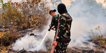 TIM SATGAS KARHUTLA KODAM XXII/TB LAKUKAN PEMADAMAN DAN PENDINGINAN DI JL. HIU PUTIH
