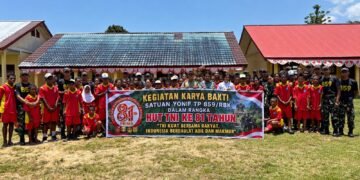 Kebersihan Sekolah Jadi Pesan Utama Karya Bakti Yonif TP 859/RBK di Supiori