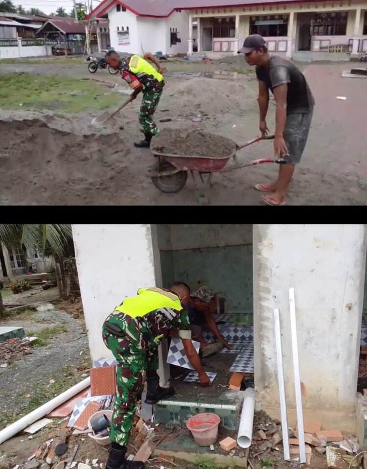 Perbaikan WC Kantor Desa Jadi Ruang Kebersamaan Babinsa dan Warga Arongan Lambalek