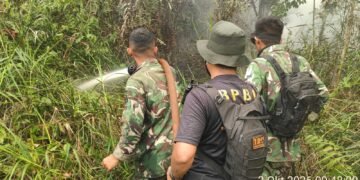 KODIM 1011/KLK BERSAMA BPBD PULANG PISAU LAKSANAKAN PEMADAMAN DAN PENDINGINAN KARHUTLA DI DESA AJIR