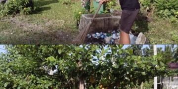Gotong Royong di Drien Rampak, Babinsa dan Warga Bersihkan Rumput serta Sampah di Lapangan