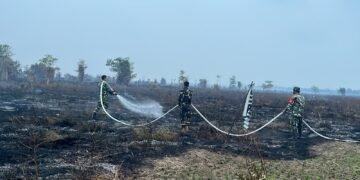 Cegah Api Kembali Menyala, Kodim 1203/Ketapang Laksanakan Pendinginan Lahan Bekas Karhutla